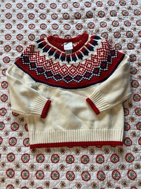 EUC Hanna Andersson Fair Isle Red White Blue Knit Sweater size 2